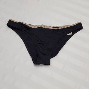Burberry Black Bikini Bottom with Tan Plaid Trim